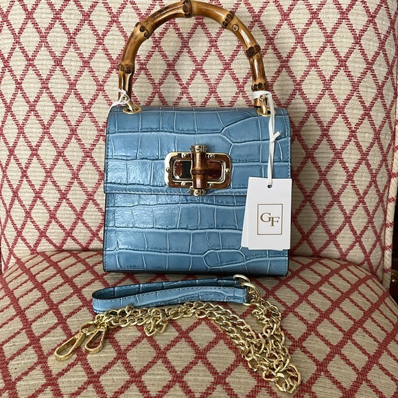 German Fuentes croc embossed leather bamboo handle bag - Picture 4 of 7